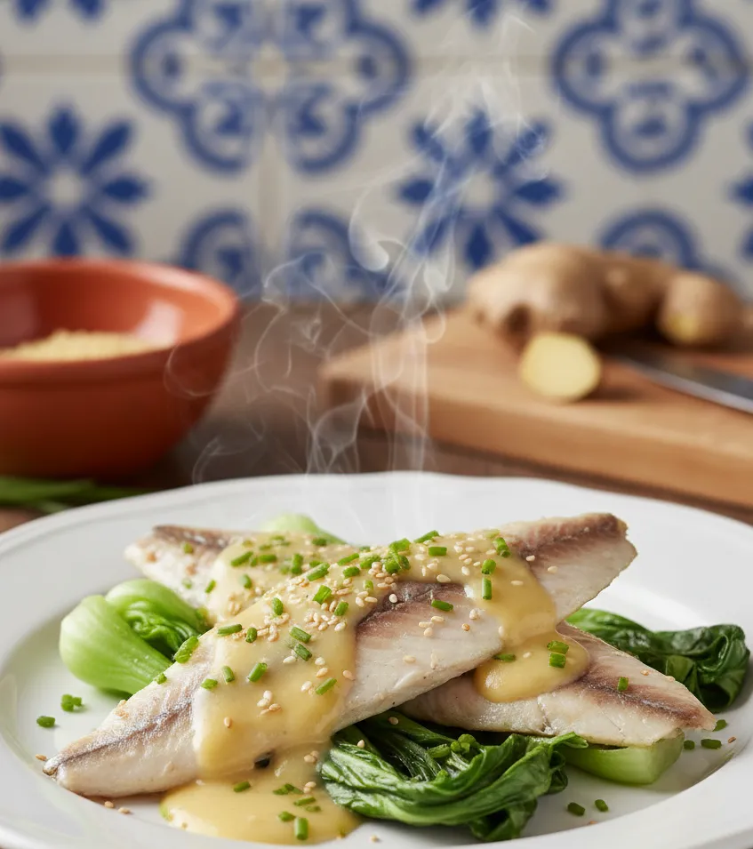 Filetes de dourada ao vapor com miso e gengibre
